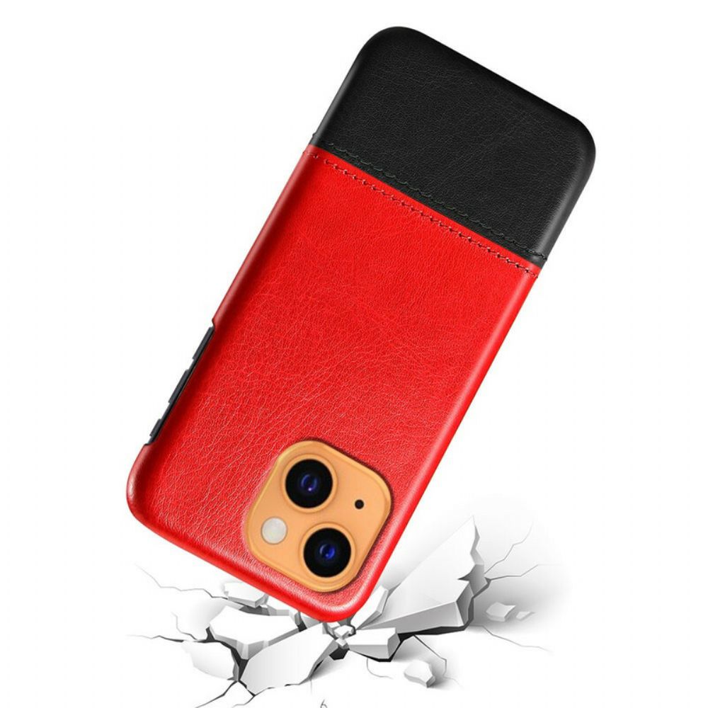 Telefoonhoesje voor iPhone 13 Mini Ksq Tweekleurig Leereffect
