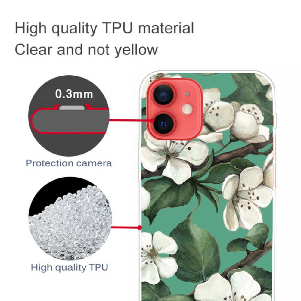 Telefoonhoesje voor iPhone 13 Mini Witte Bloemen Geschilderd