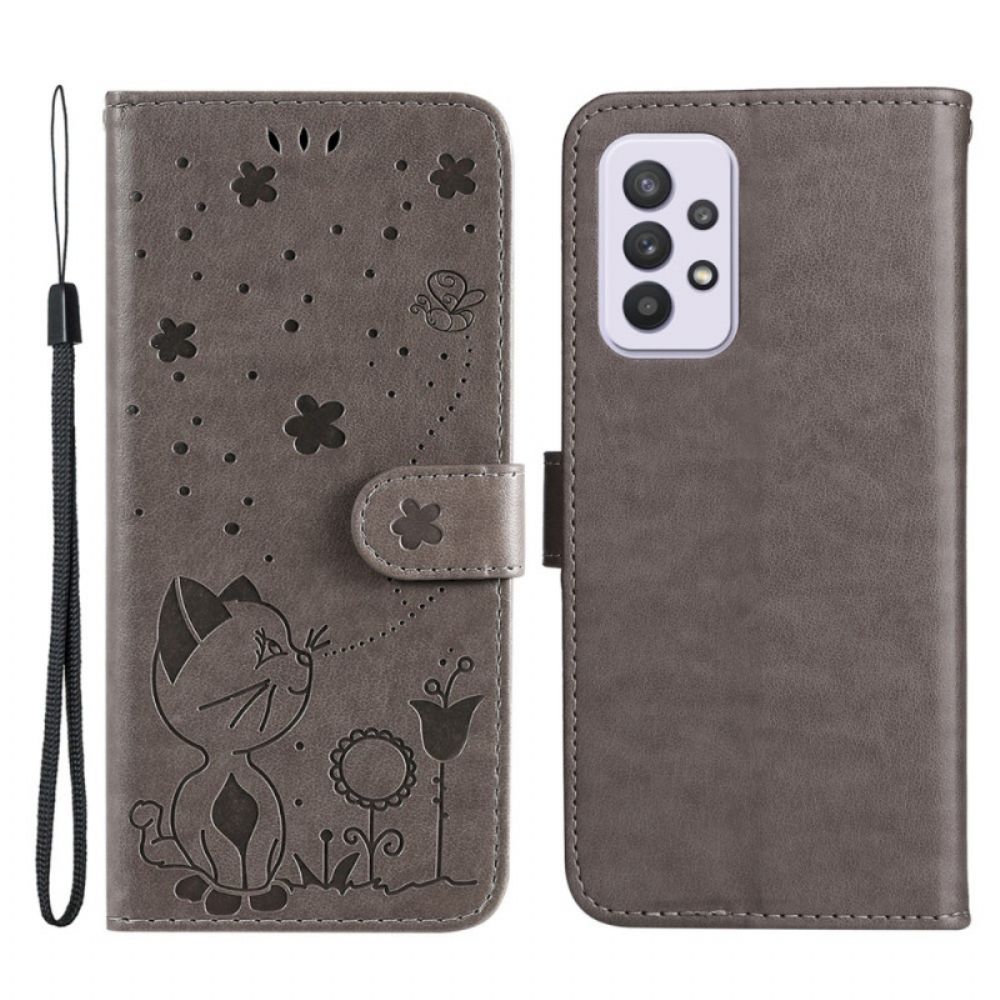 Folio-hoesje voor Samsung Galaxy A33 5G Met Ketting Kat En Bijen In Riem