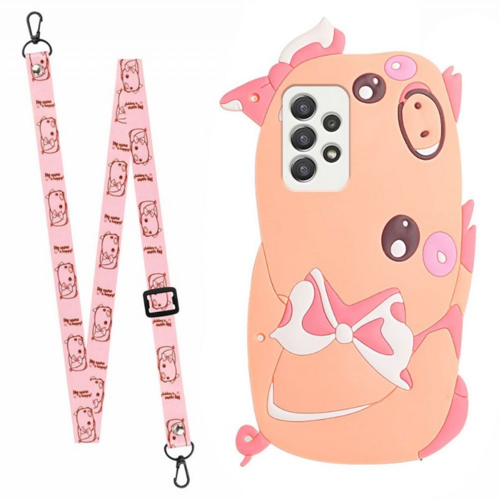 Hoesje voor Samsung Galaxy A33 5G Met Ketting 3d Varken Met Riem