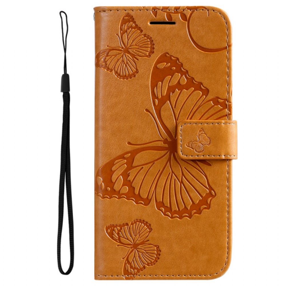 Leren Hoesje voor Samsung Galaxy A33 5G Met Ketting Reuzenvlinders Met Bandjes