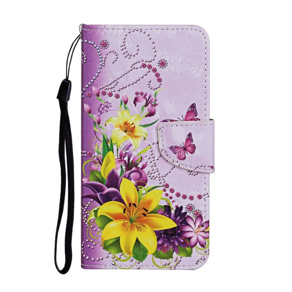 Folio-hoesje voor Samsung Galaxy S20 Ultra Meesterlijke Bloemen Met Riem