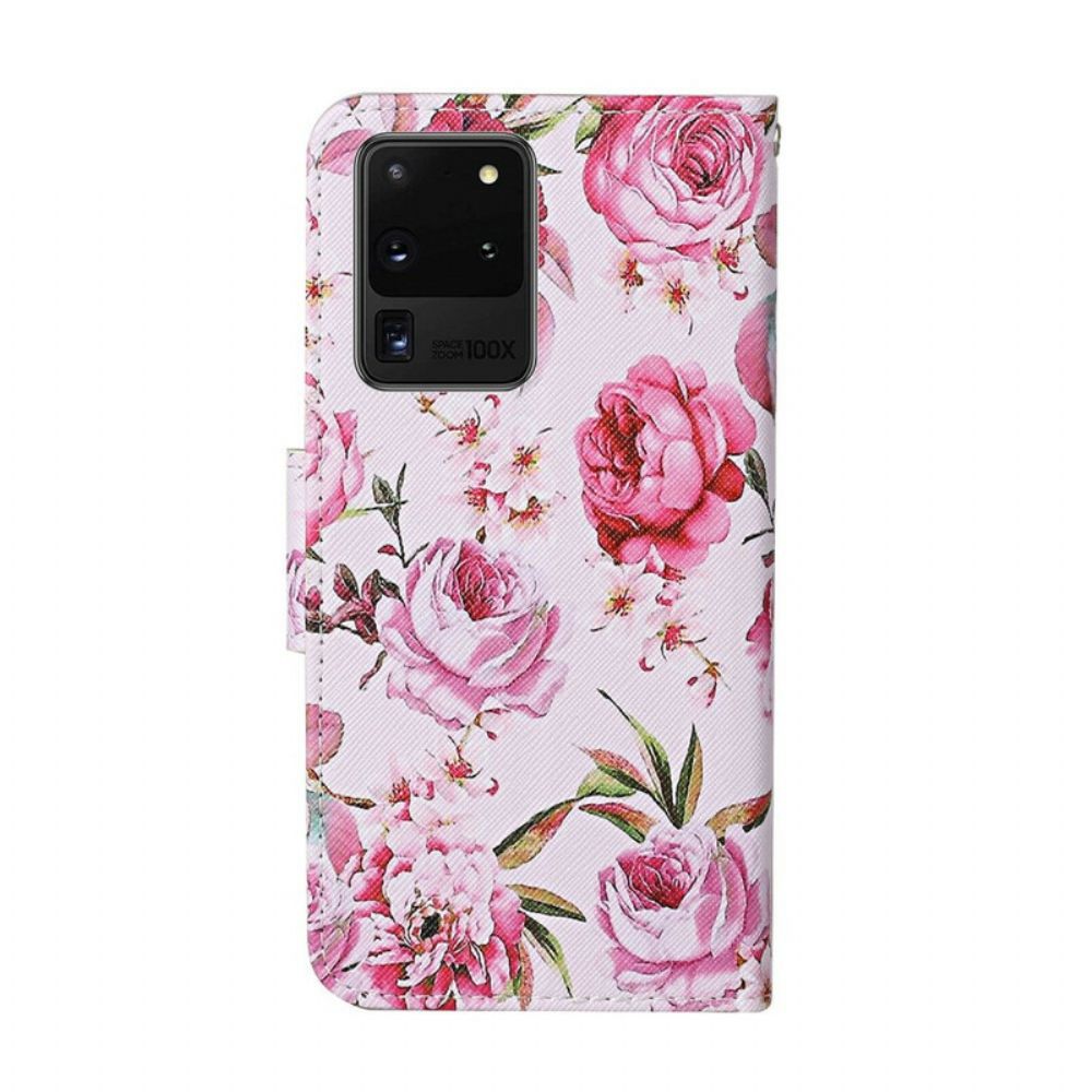 Folio-hoesje voor Samsung Galaxy S20 Ultra Meesterlijke Bloemen Met Riem