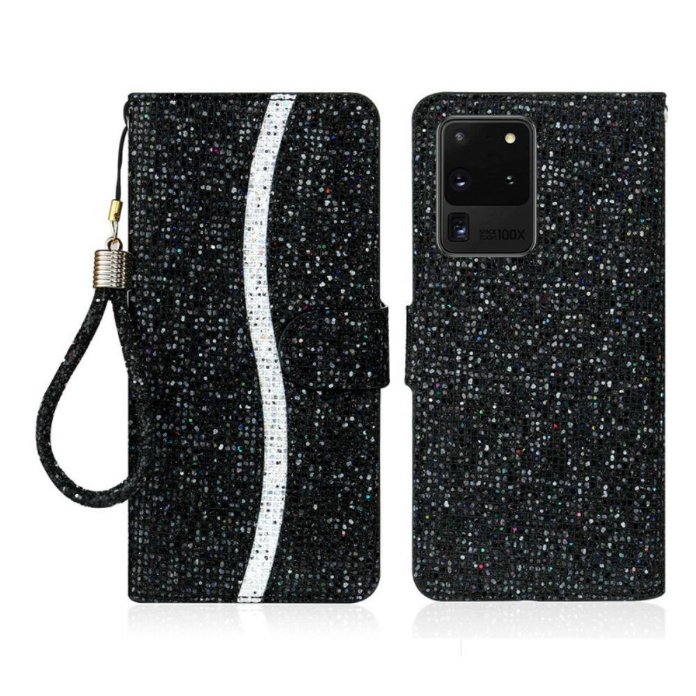 Folio-hoesje voor Samsung Galaxy S20 Ultra Pailletten S-ontwerp