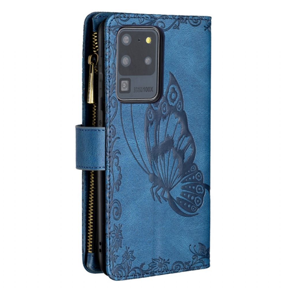 Folio-hoesje voor Samsung Galaxy S20 Ultra Zip Pocket Vlinder
