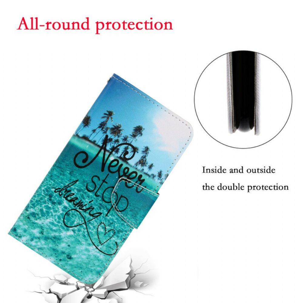 Leren Hoesje voor Samsung Galaxy S20 Ultra Met Ketting Stop Nooit Met Dromen Marineblauwe Strappy