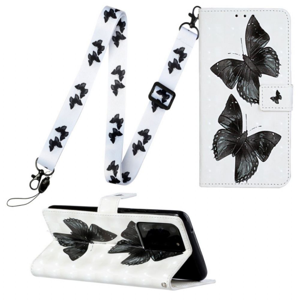 Leren Hoesje voor Samsung Galaxy S20 Ultra Met Ketting Verstelbare Riem Vlinders