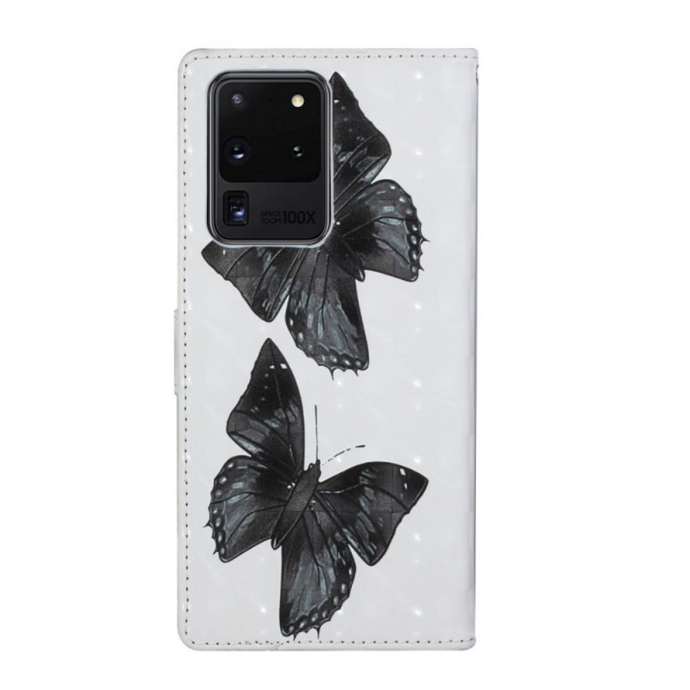 Leren Hoesje voor Samsung Galaxy S20 Ultra Met Ketting Verstelbare Riem Vlinders