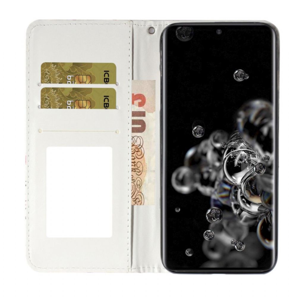 Leren Hoesje voor Samsung Galaxy S20 Ultra Met Ketting Verstelbare Riem Vlinders