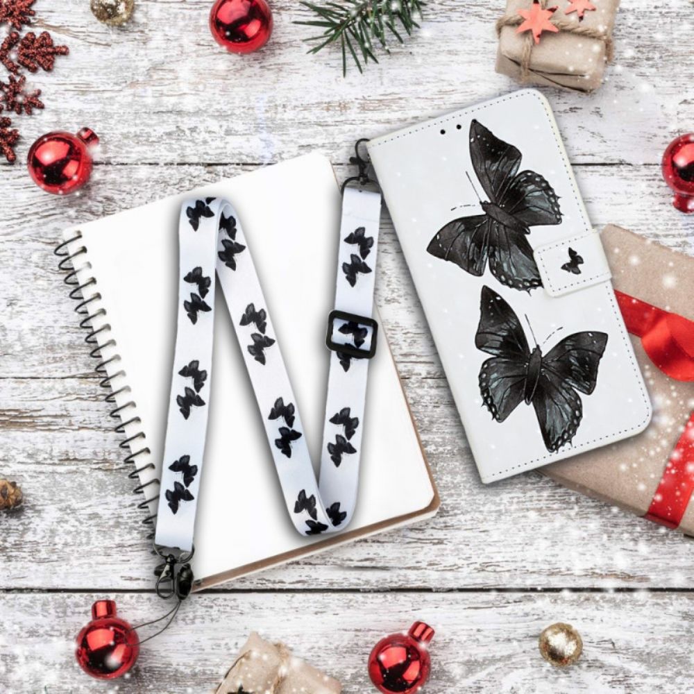 Leren Hoesje voor Samsung Galaxy S20 Ultra Met Ketting Verstelbare Riem Vlinders