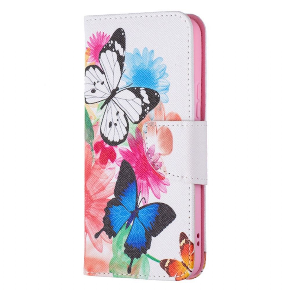 Flip Case voor Samsung Galaxy S22 5G Geschilderde Vlinders En Bloemen