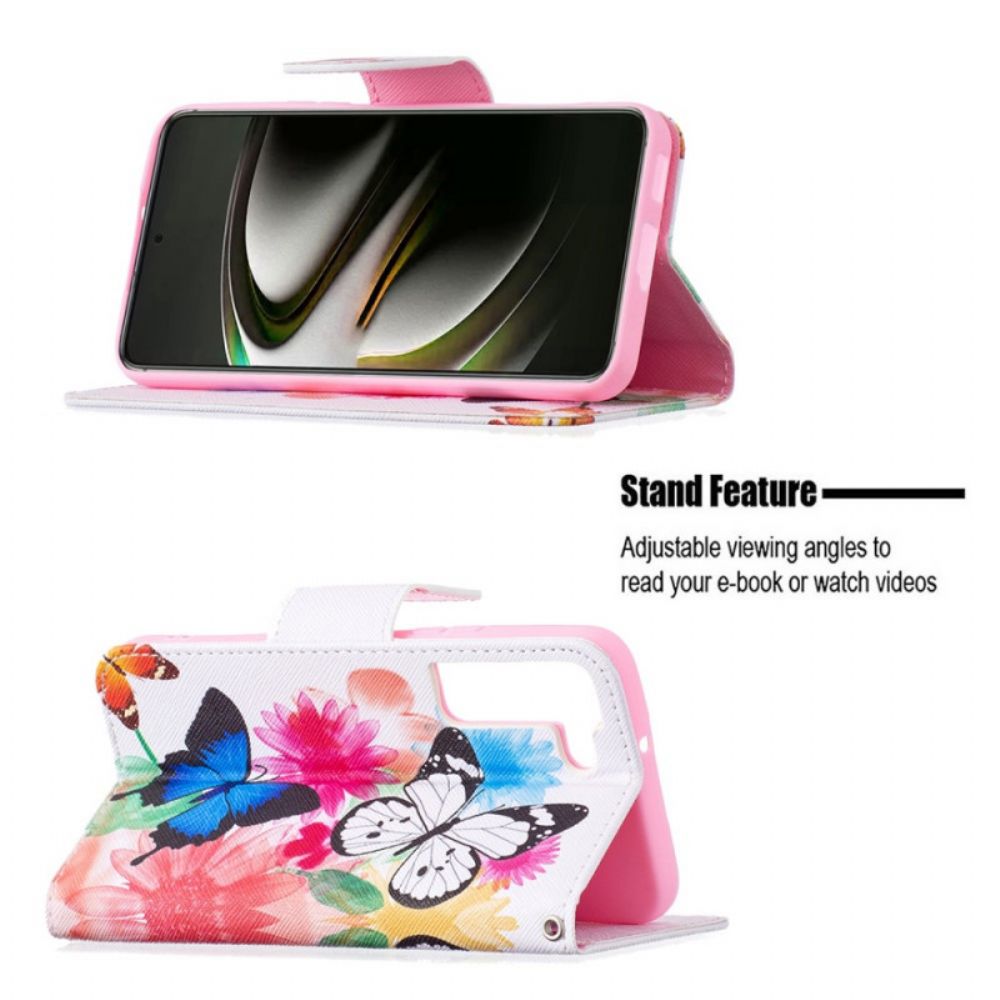 Flip Case voor Samsung Galaxy S22 5G Geschilderde Vlinders En Bloemen
