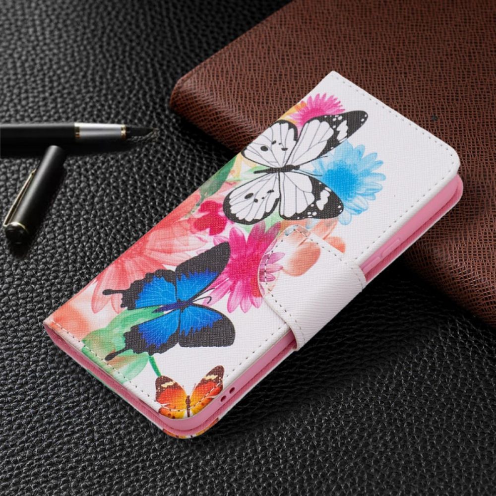 Flip Case voor Samsung Galaxy S22 5G Geschilderde Vlinders En Bloemen