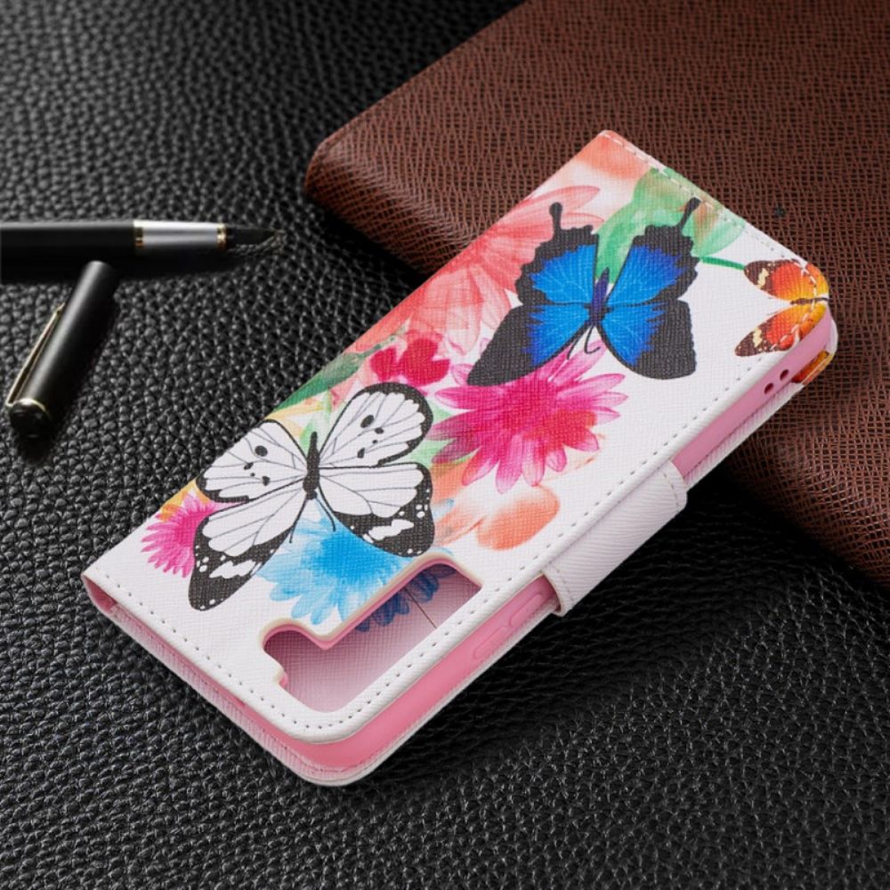 Flip Case voor Samsung Galaxy S22 5G Geschilderde Vlinders En Bloemen