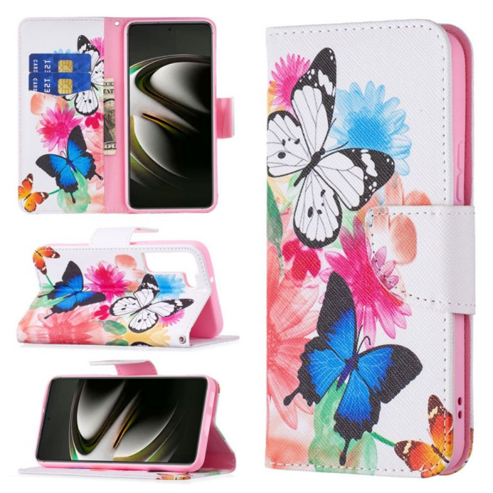 Flip Case voor Samsung Galaxy S22 5G Geschilderde Vlinders En Bloemen