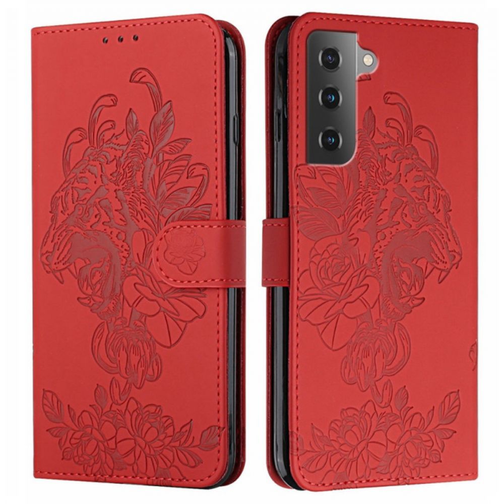 Folio-hoesje voor Samsung Galaxy S22 5G Met Ketting Barokke Tijger Met Bandjes