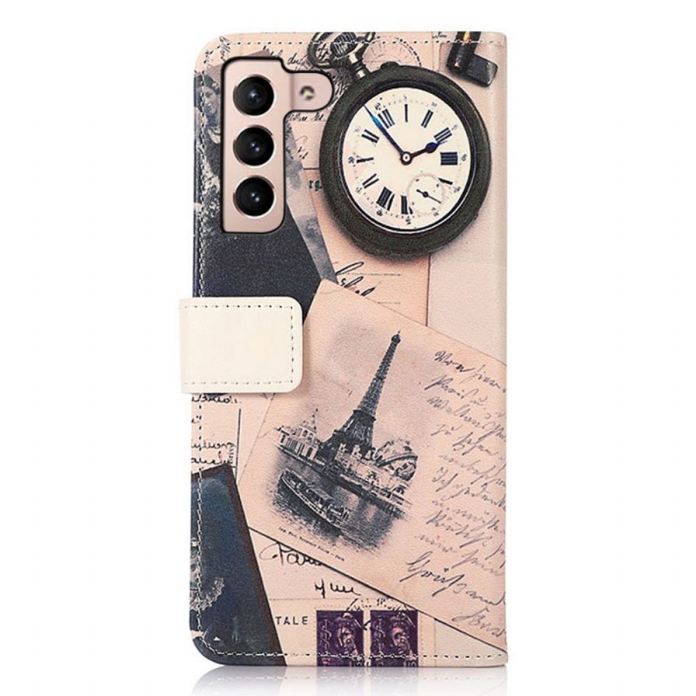 Leren Hoesje voor Samsung Galaxy S22 5G Eiffeltoren Van De Dichter