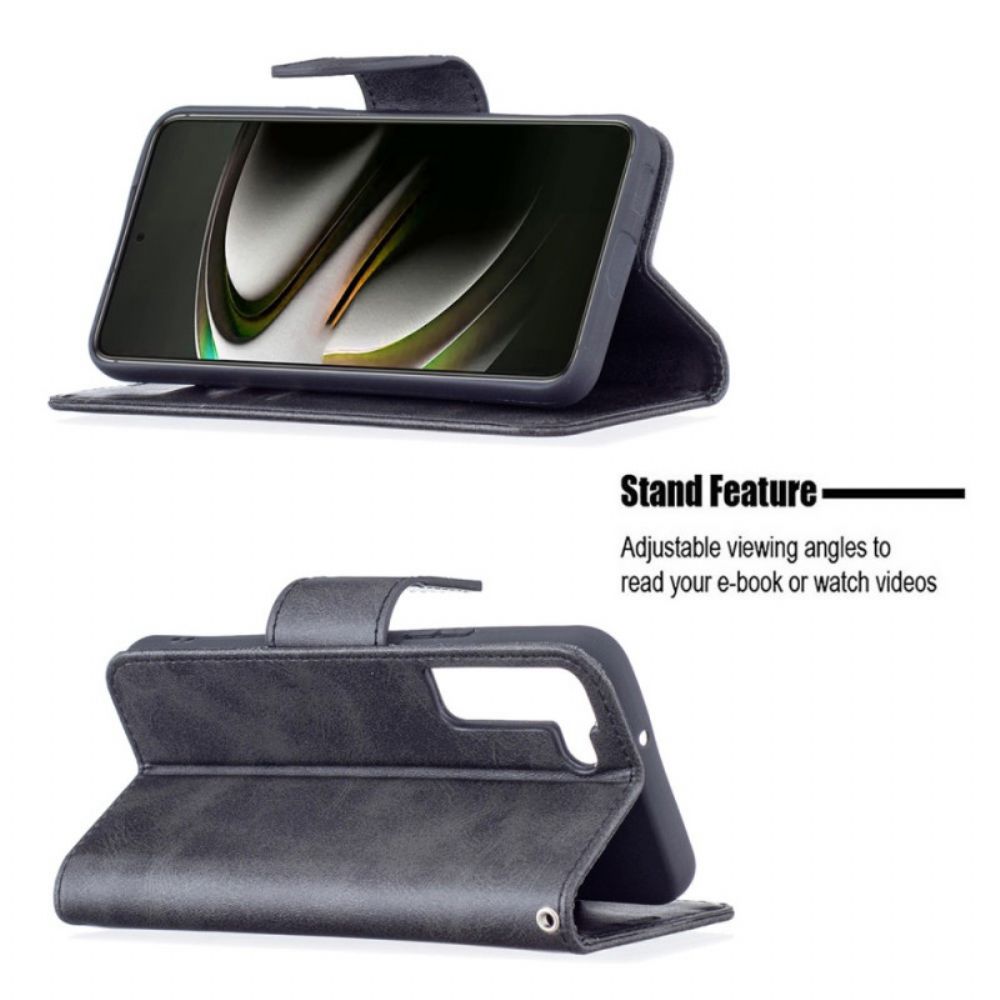 Leren Hoesje voor Samsung Galaxy S22 5G Folio-hoesje Gladde Schuine Klep
