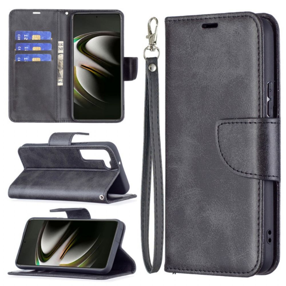 Leren Hoesje voor Samsung Galaxy S22 5G Folio-hoesje Gladde Schuine Klep