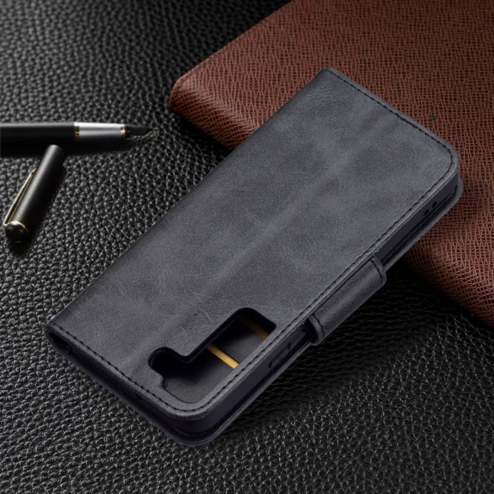 Leren Hoesje voor Samsung Galaxy S22 5G Folio-hoesje Gladde Schuine Klep