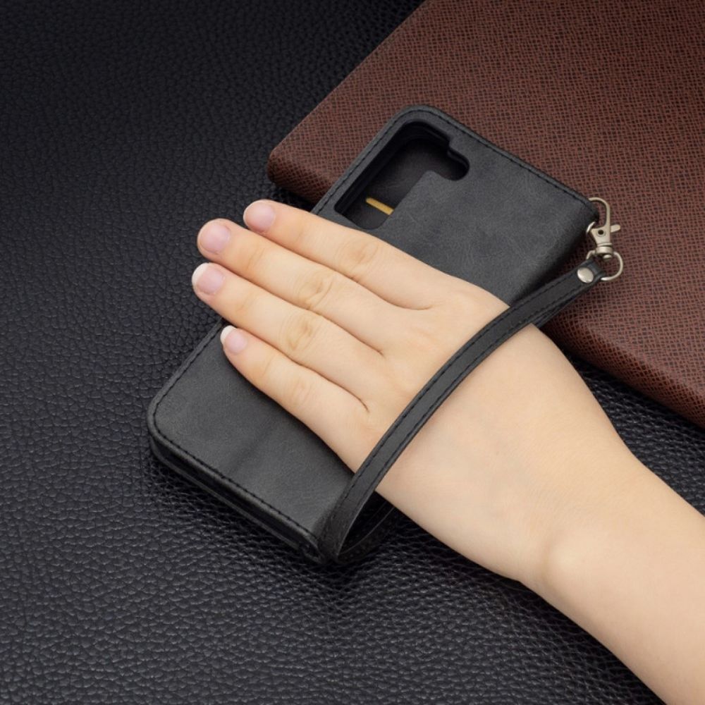 Leren Hoesje voor Samsung Galaxy S22 5G Folio-hoesje Gladde Schuine Klep