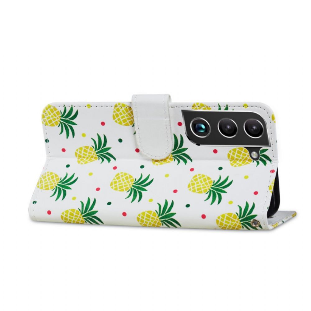 Leren Hoesje voor Samsung Galaxy S22 5G Meerdere Ananassen