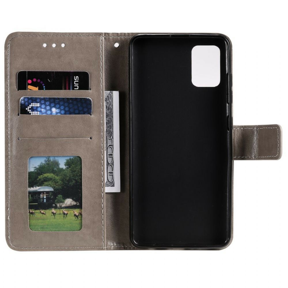 Flip Case voor Samsung Galaxy A71 Met Ketting Amoureuze Uilen Met Bandjes