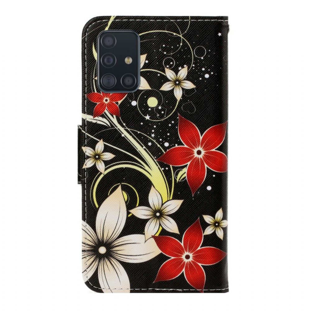 Folio-hoesje voor Samsung Galaxy A71 Met Ketting Kleurrijke Bandbloemen