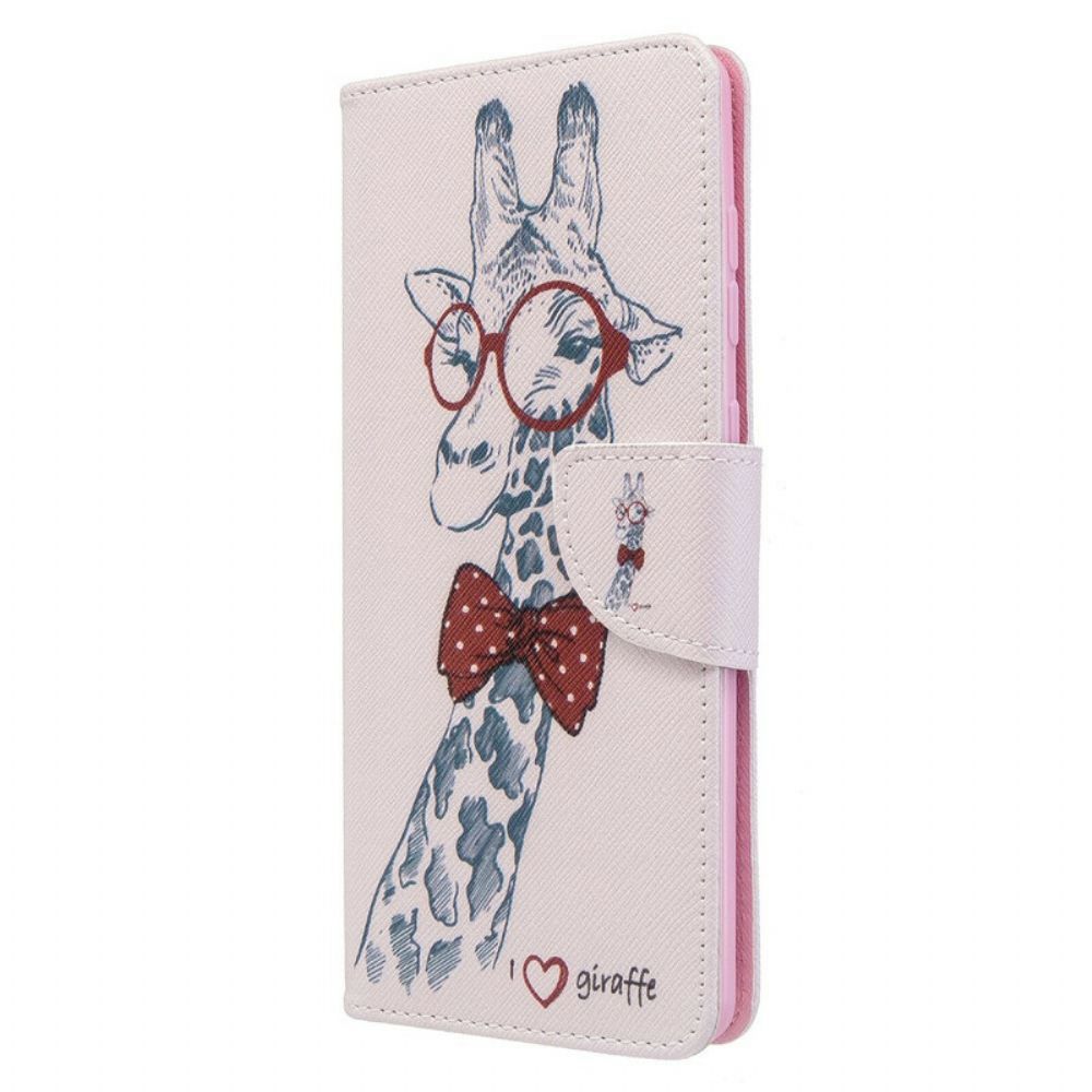Leren Hoesje voor Samsung Galaxy A71 Nerdy Giraf