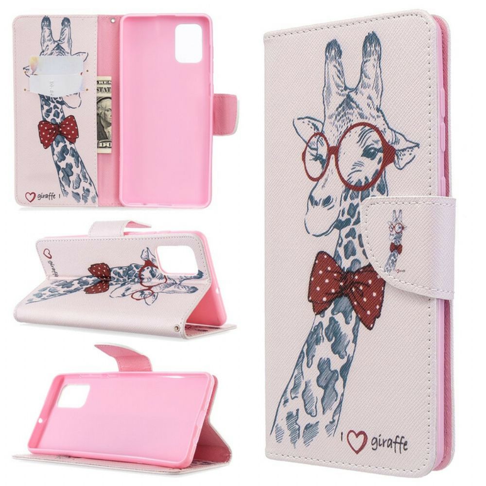 Leren Hoesje voor Samsung Galaxy A71 Nerdy Giraf