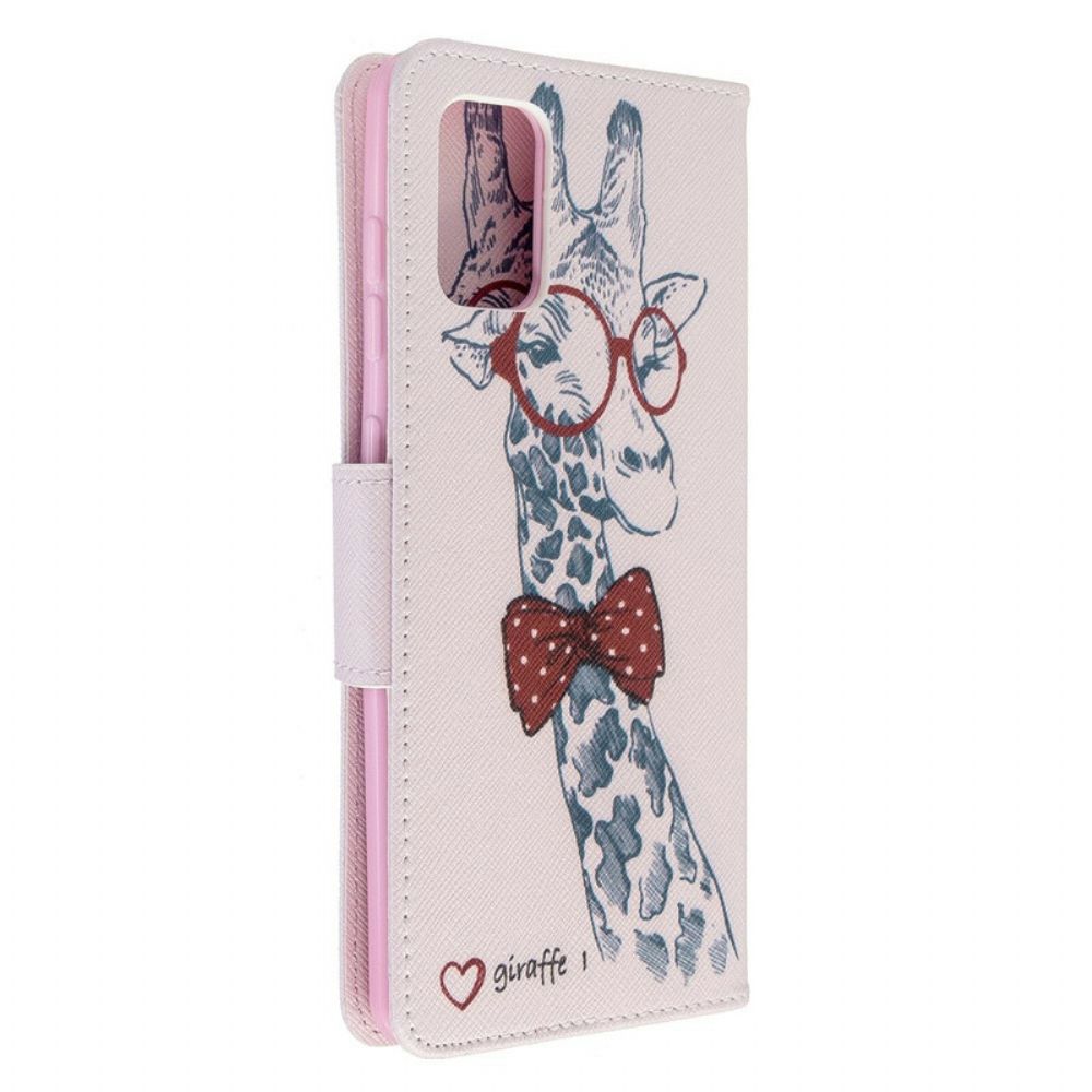 Leren Hoesje voor Samsung Galaxy A71 Nerdy Giraf