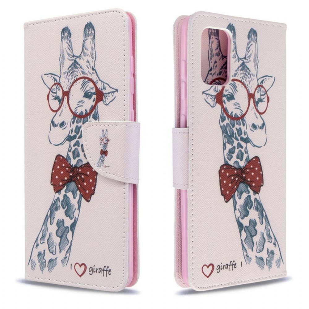 Leren Hoesje voor Samsung Galaxy A71 Nerdy Giraf