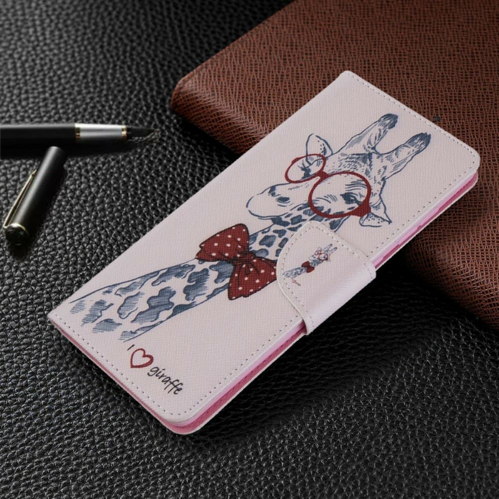 Leren Hoesje voor Samsung Galaxy A71 Nerdy Giraf