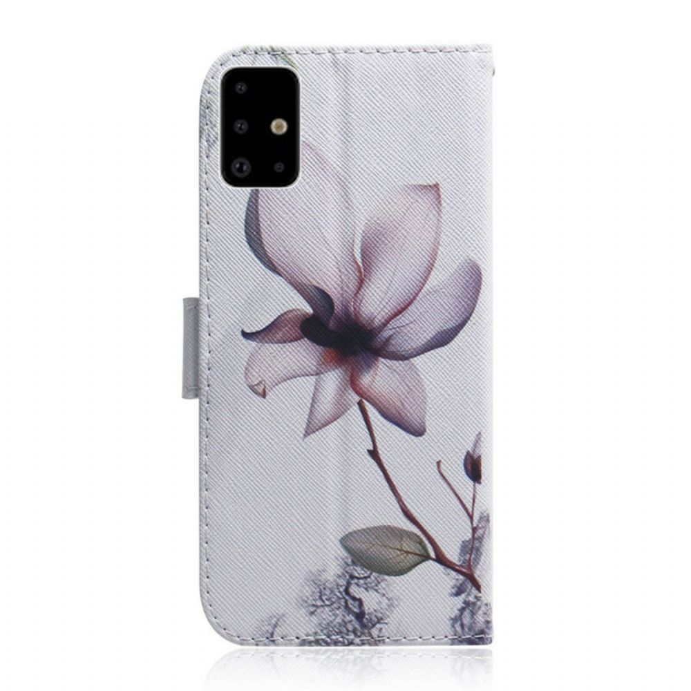 Leren Hoesje voor Samsung Galaxy A71 Oude Roze Bloem