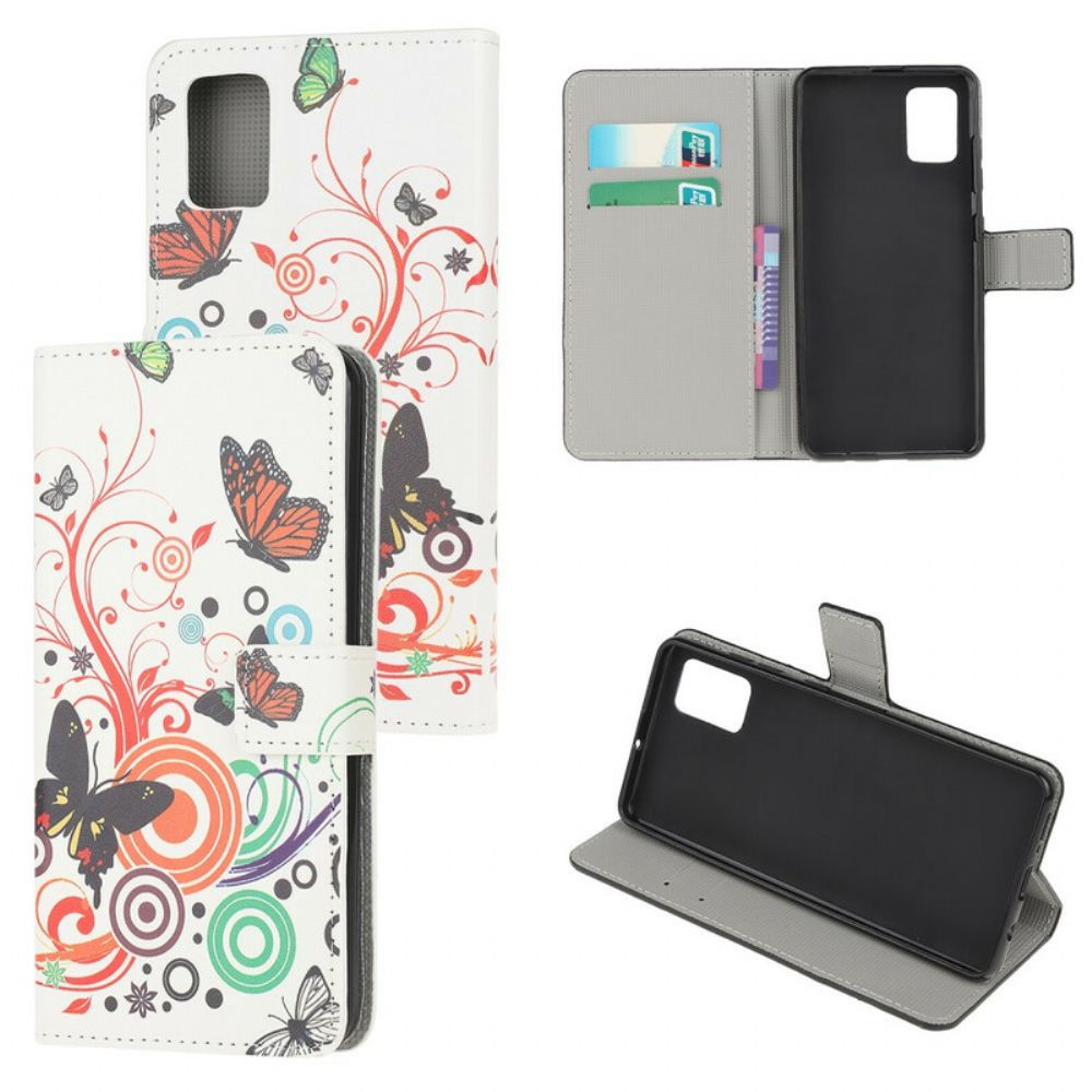 Leren Hoesje voor Samsung Galaxy A71 Vlinders En Bloemen