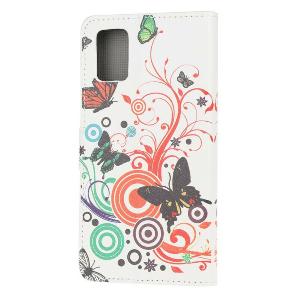 Leren Hoesje voor Samsung Galaxy A71 Vlinders En Bloemen