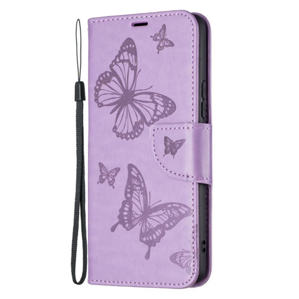 Leren Hoesje voor Samsung Galaxy A53 5G Met Ketting Thong Vlinders