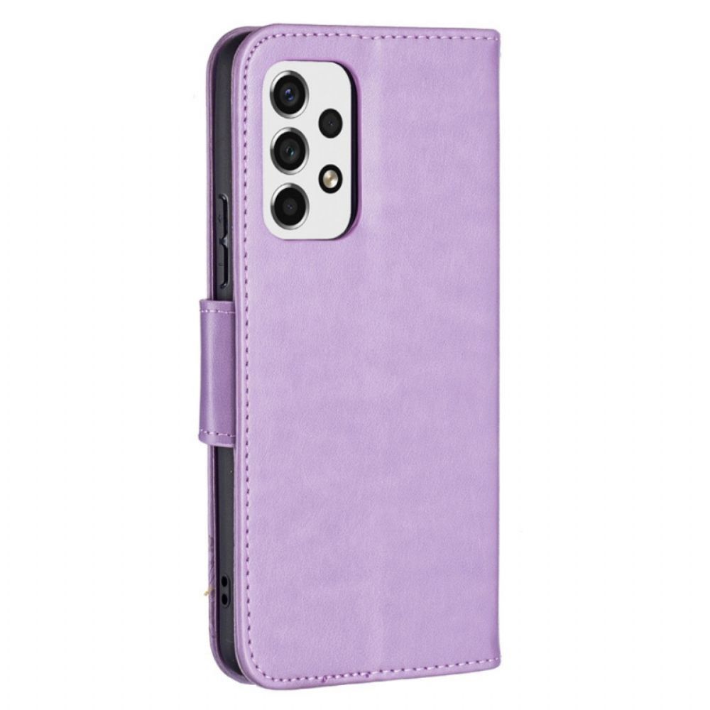 Leren Hoesje voor Samsung Galaxy A53 5G Met Ketting Thong Vlinders