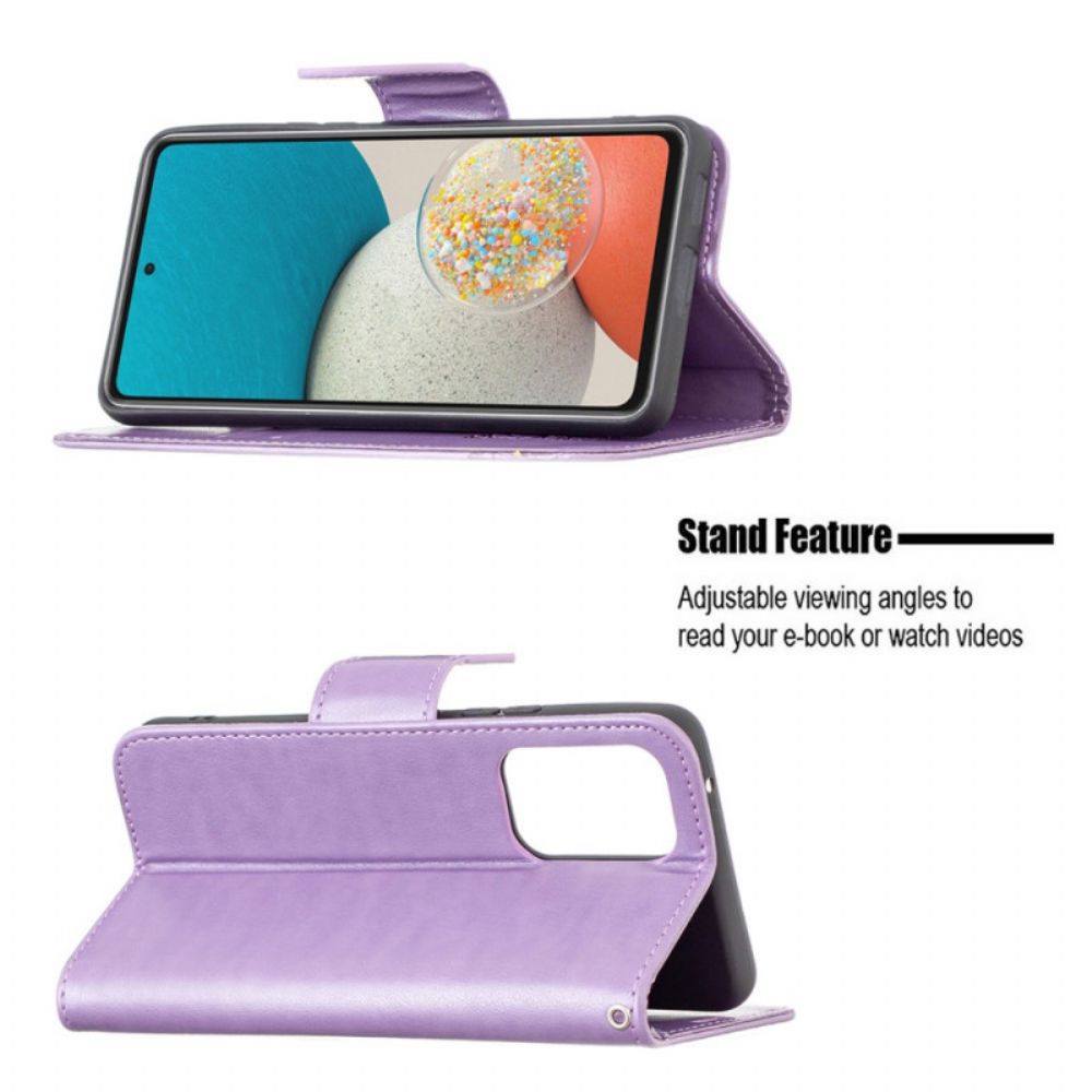 Leren Hoesje voor Samsung Galaxy A53 5G Met Ketting Thong Vlinders