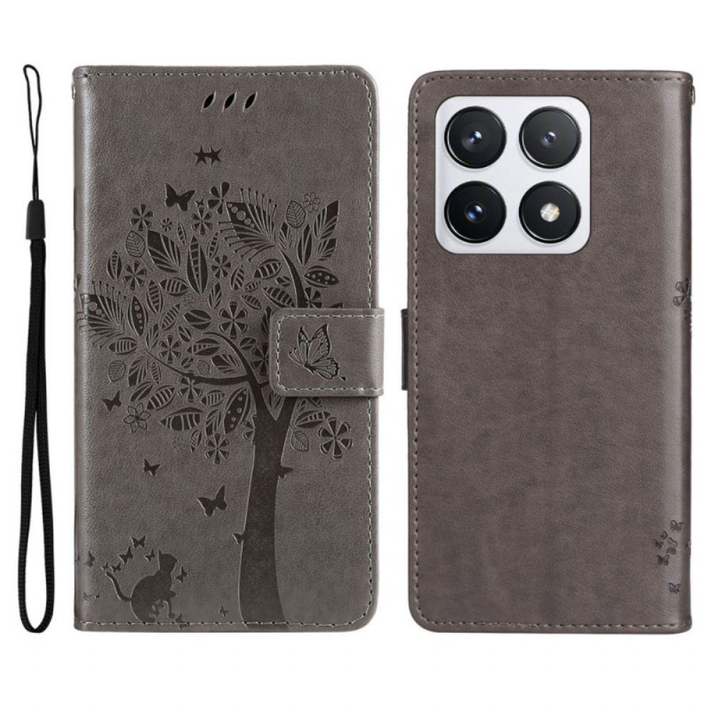 Leren Hoesje Xiaomi 14t Pro Kat- En Boompatroon
