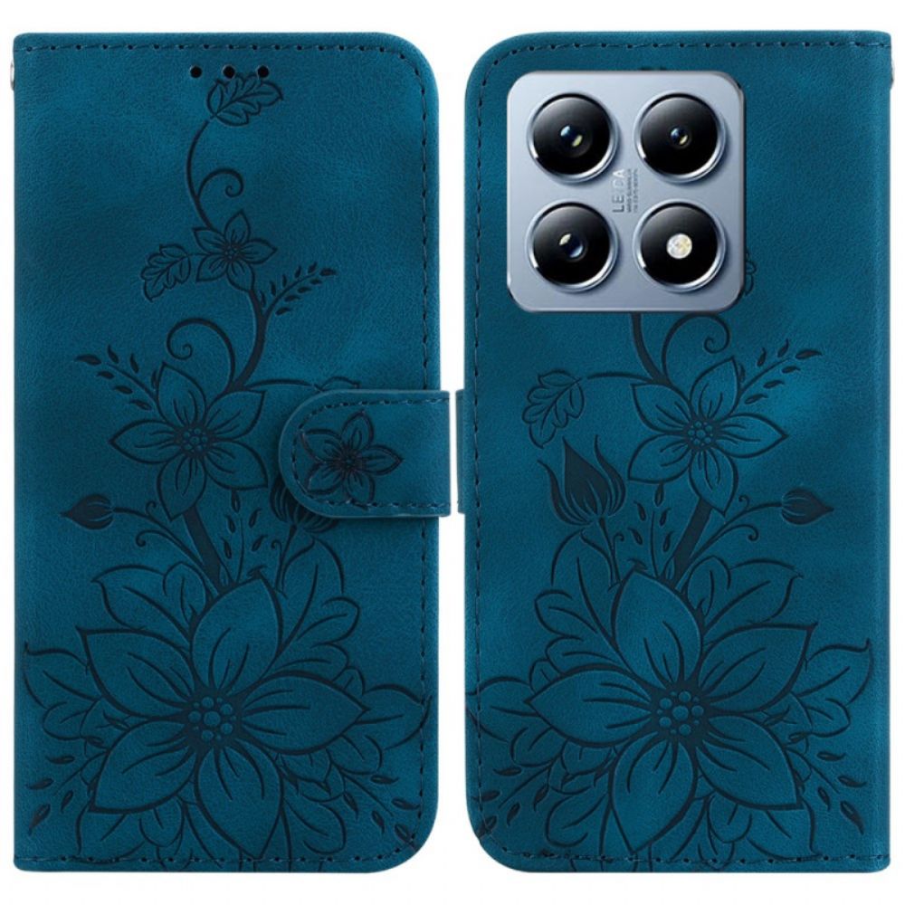 Leren Hoesje Xiaomi 14t Pro Lelie Bedrukt Bescherming Hoesje