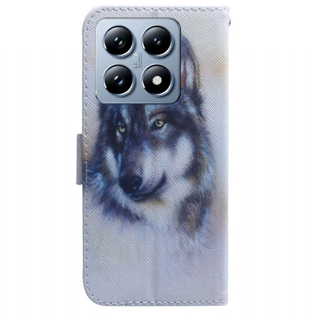 Leren Hoesje Xiaomi 14t Pro Wolvenaquarel Bescherming Hoesje