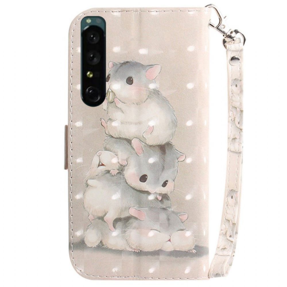 Folio-hoesje voor Sony Xperia 1 IV Met Ketting Thong Eekhoorns