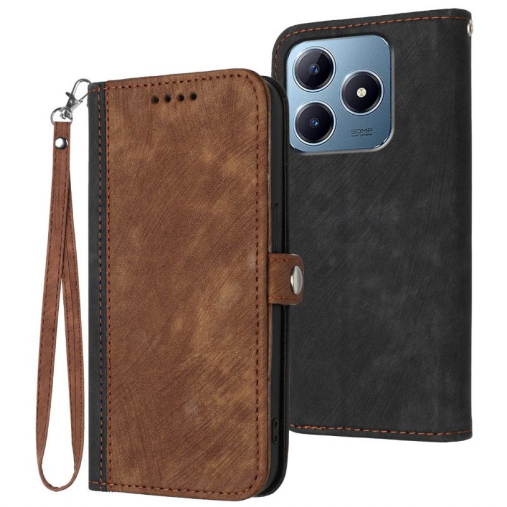 Folio-hoesje Realme C61 Tweekleurig Suède-effect