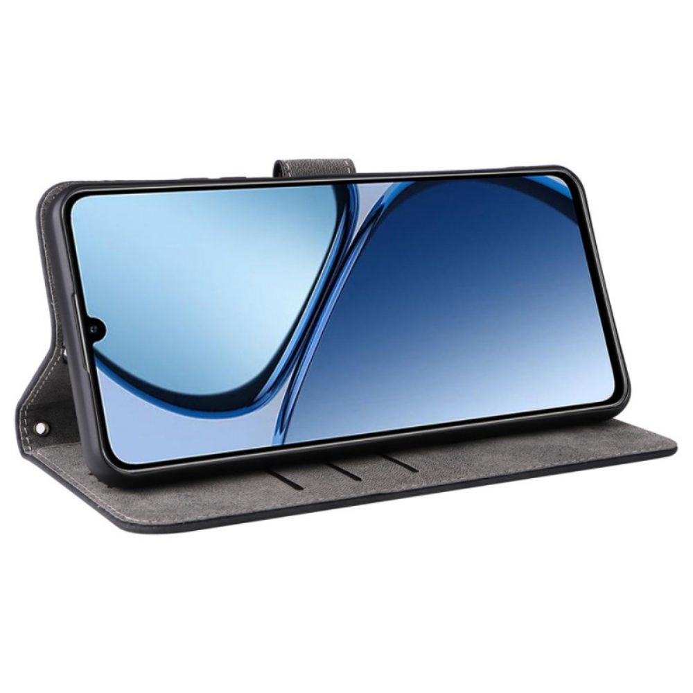 Leren Hoesje Voor Realme C61 Rfid-bescherming Suède-effect Met Bandje