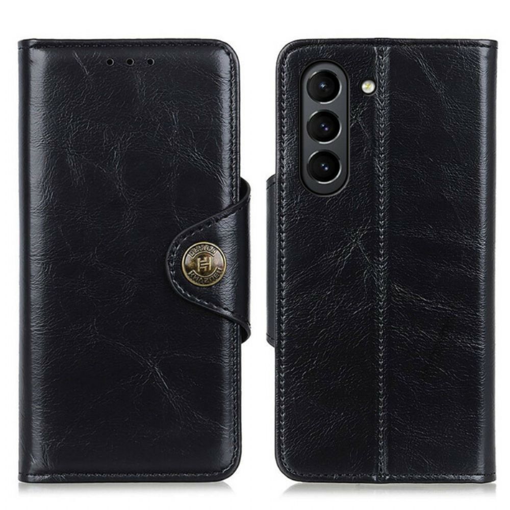 Folio-hoesje voor Samsung Galaxy S21 FE Knoop Van Imitatieleer Lakleer