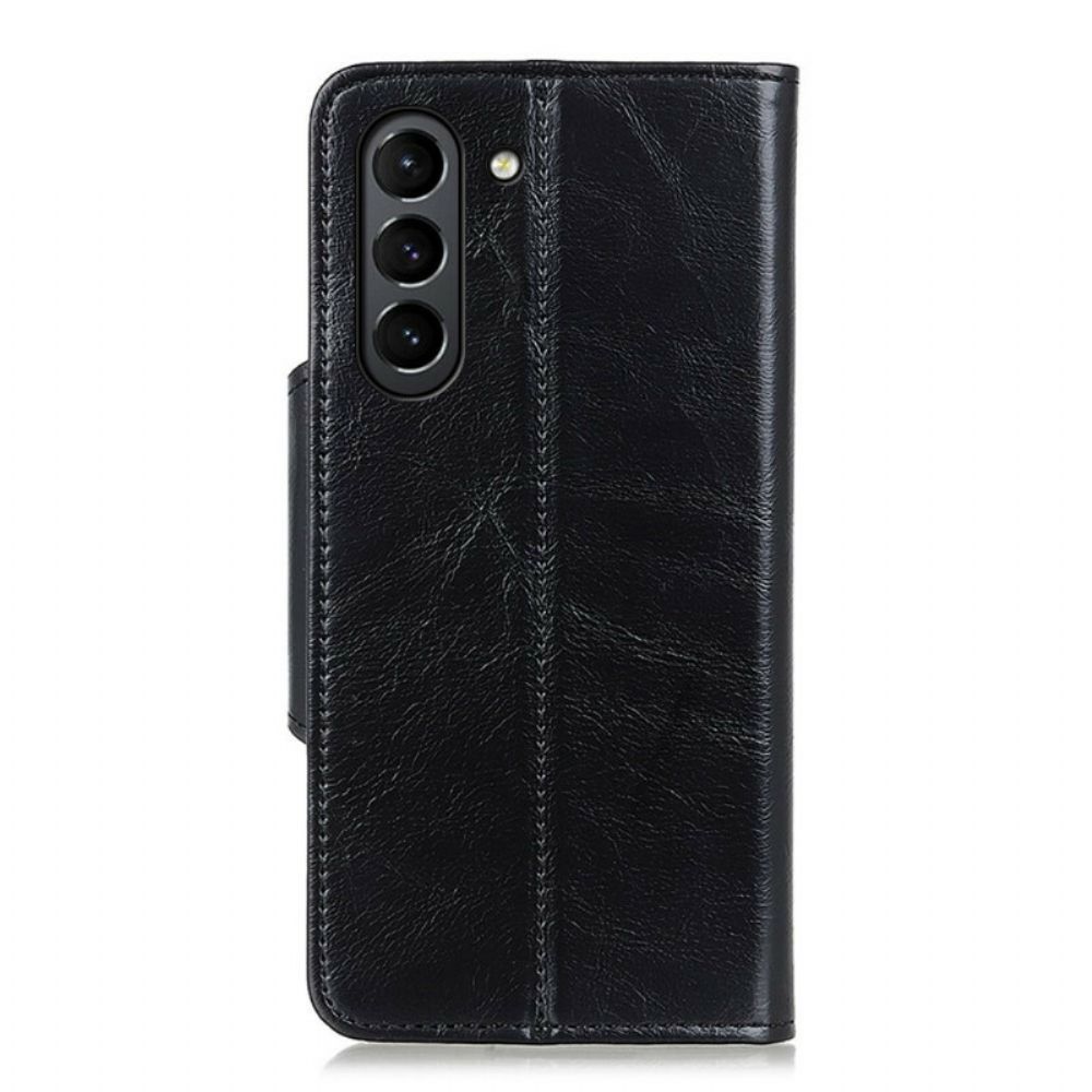 Folio-hoesje voor Samsung Galaxy S21 FE Knoop Van Imitatieleer Lakleer