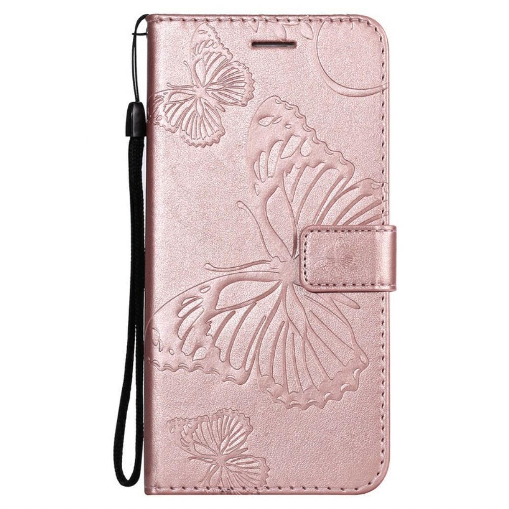 Folio-hoesje voor Samsung Galaxy S21 FE Met Ketting Reuzenvlinders Met Bandjes