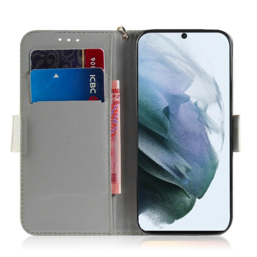 Folio-hoesje voor Samsung Galaxy S21 FE Met Ketting Thong Bloementak
