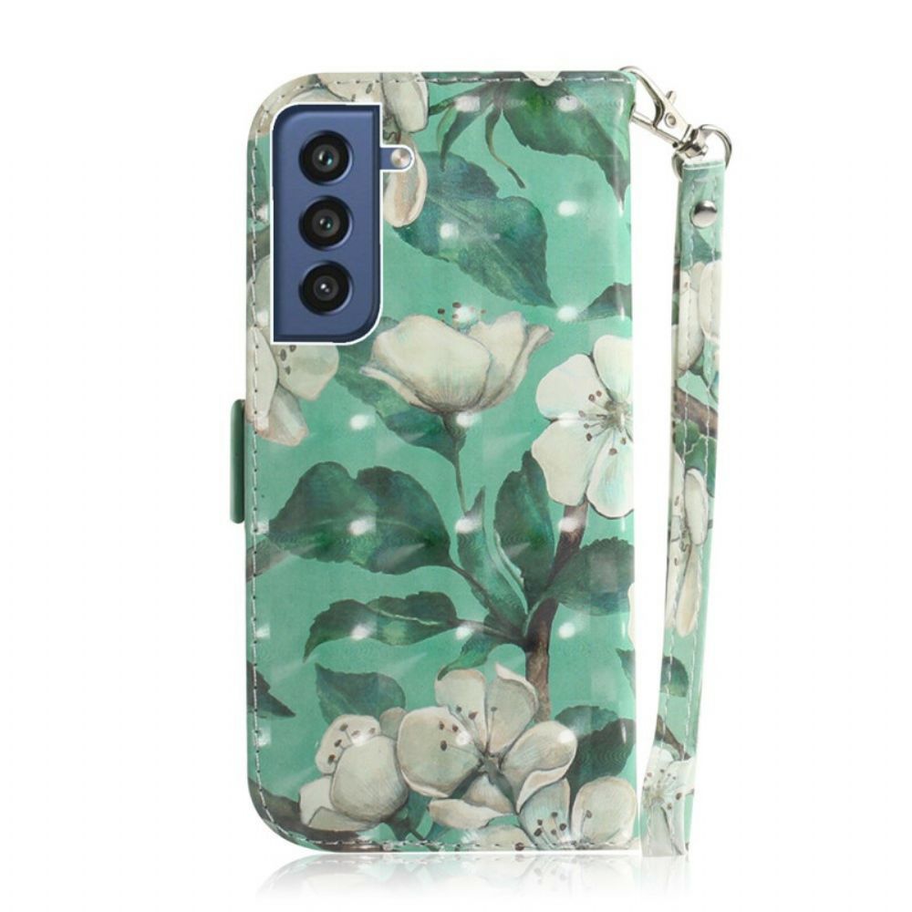 Folio-hoesje voor Samsung Galaxy S21 FE Met Ketting Thong Bloementak